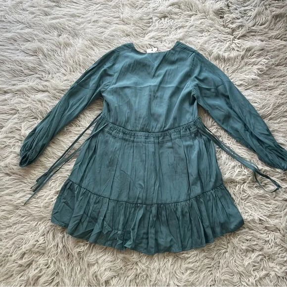NWT Mustard Seed 'Faded Green' side tie v-neck long sleeve flowy dress sz S - Picture 3 of 8